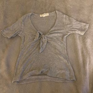 Tie front shirt sleeve ribbed tee